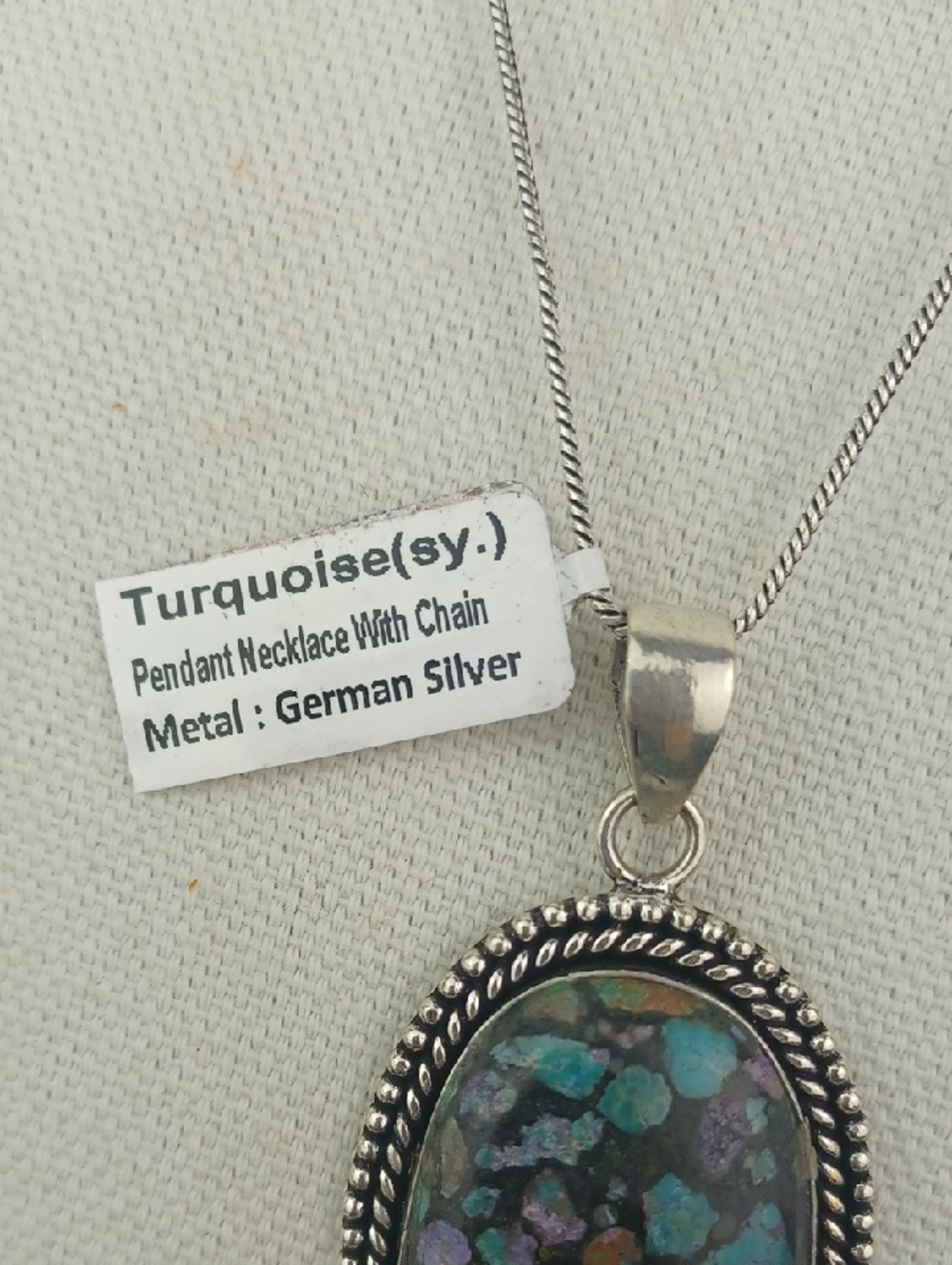Sterling Silver Black Turquoise Purple Terrazo Mosaic Stone Pendant Necklace - Picture 6 of 10